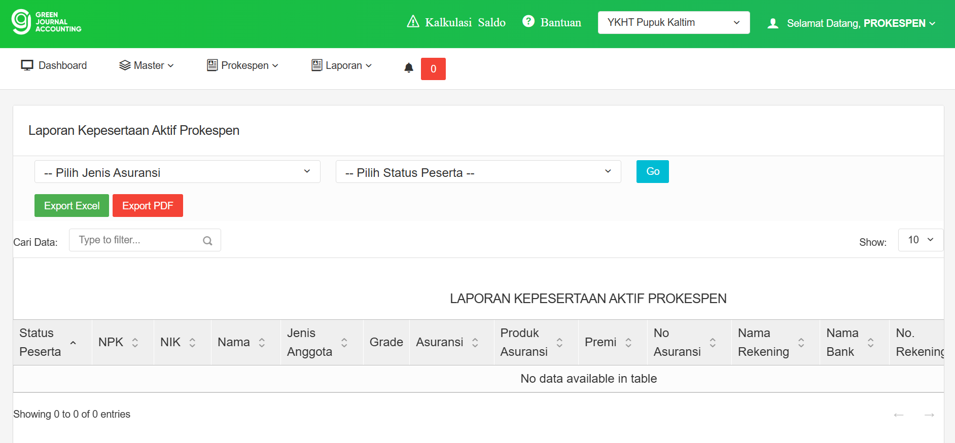 Laporan Kepesertaan Page