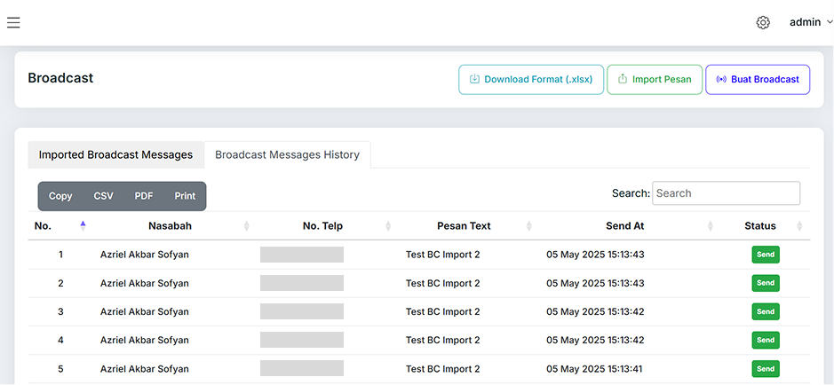 Broadcast Messages History